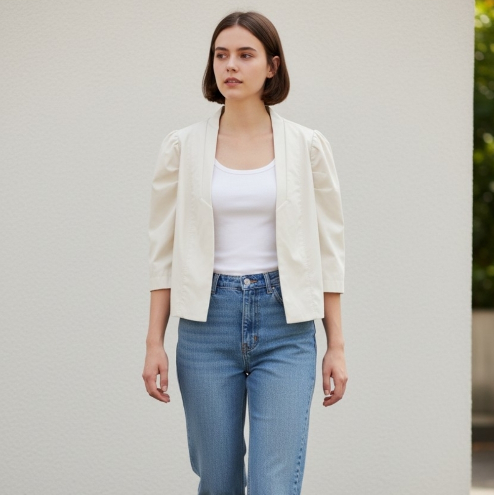 Biancoghiaccio Made In Italy Ivory Women's Blazer with Puff Sleeves